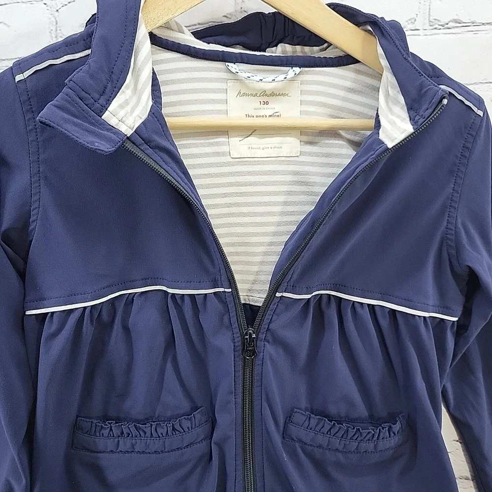 Hanna Andersson Jacket Girls Sz 130 Blue Hooded Zip Up‎ Size 8